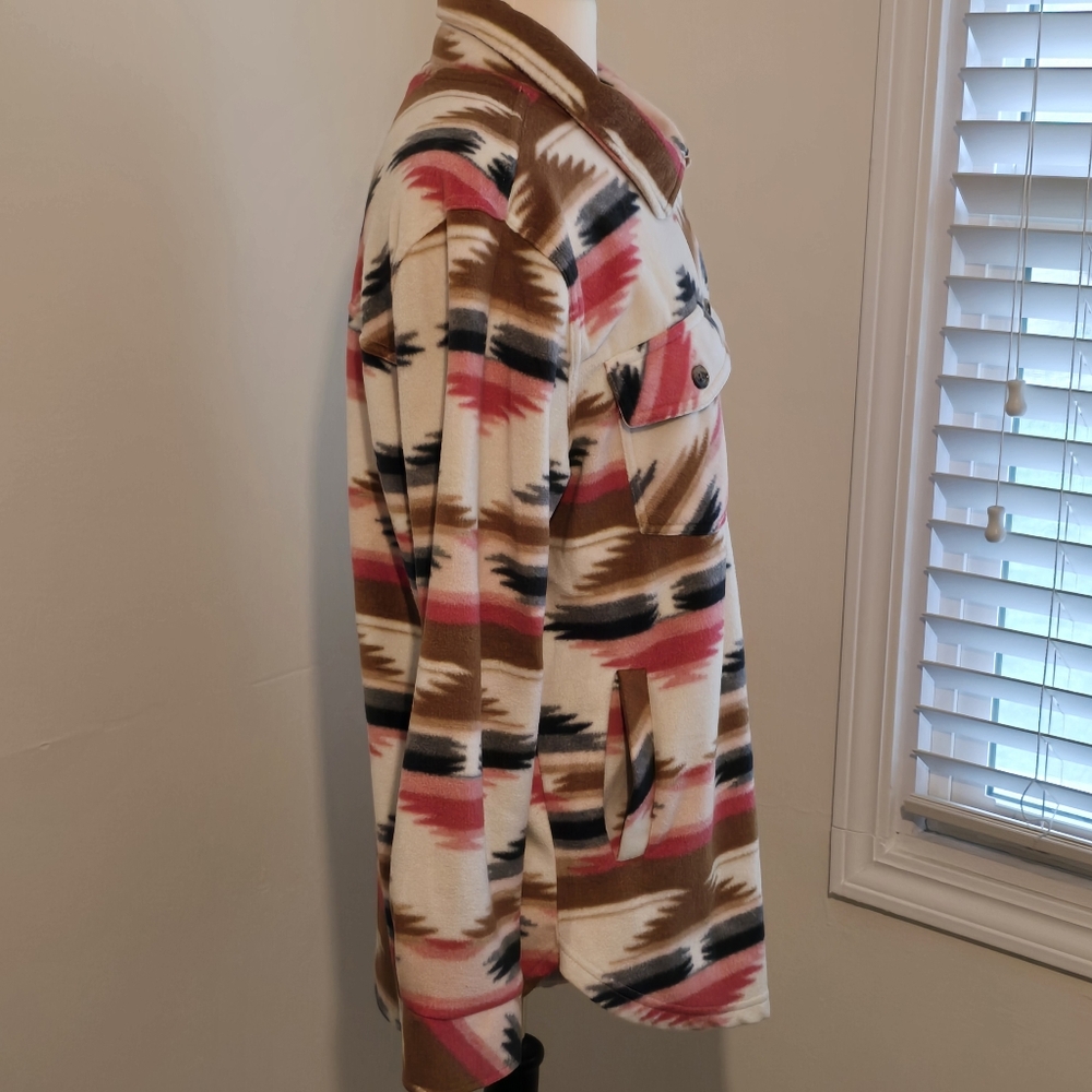 Stylish Multicolor Button-Up Fleece Shacket - Picture 4 of 8
